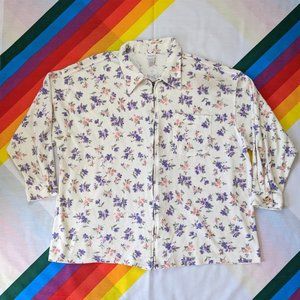 80/90s Floral Corduroy Zip-up Jacket by Cherokee Plus